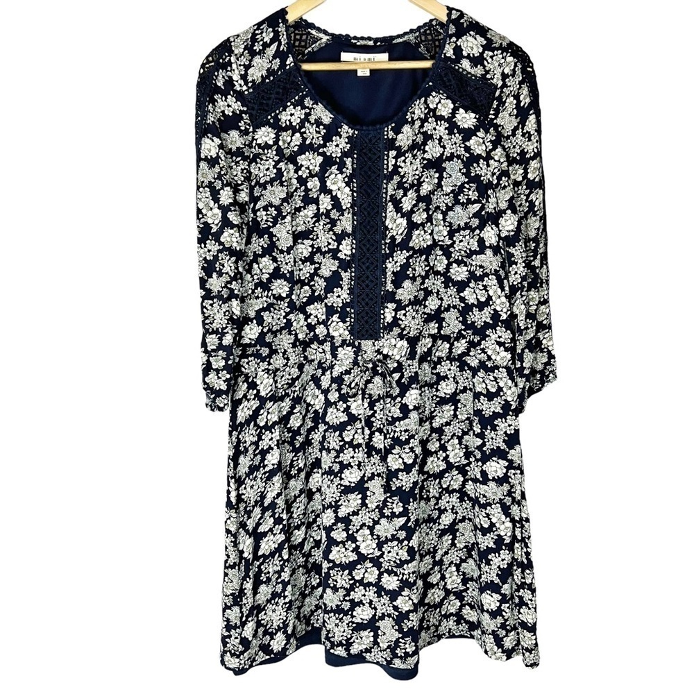 Miami Navy‎ Blue Floral Long Sleeve Dress
